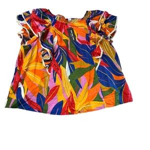 Marc New York Colorful Tropical Farm Rio vibes resort 3X Sleeveless ruffle top